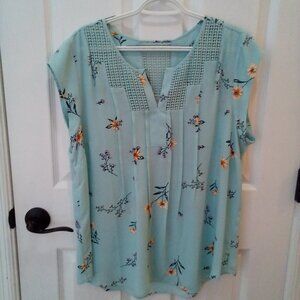 Daniel Rainn blouse, mint green floral, XL